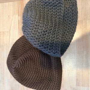Cozy Gray and Brown Knit Beanie Set